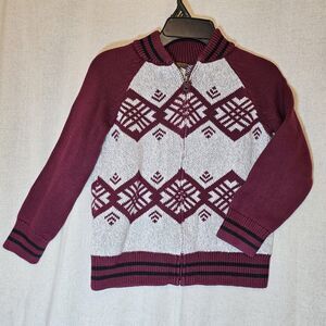 Tea Collection Full Zip High Collar Sweater Boy's Size 6/7 in Maroon and Gray